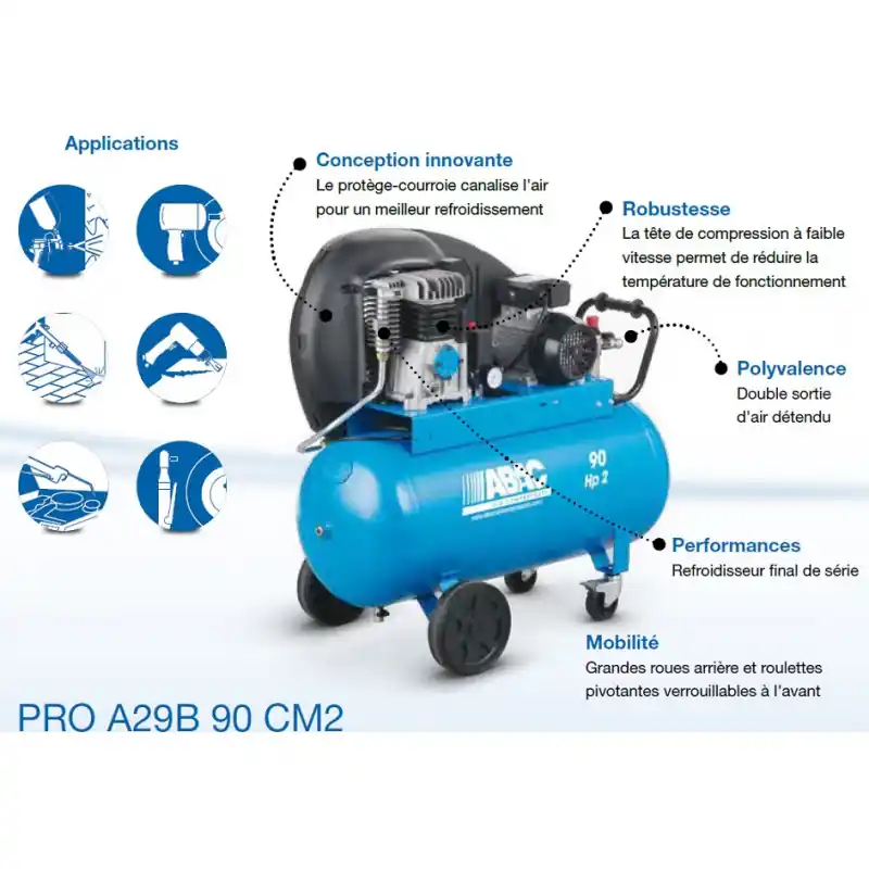 Compresseur d’air PRO 2CV 90 litres 15,3 m3/h 10b PRO A29B 90 CM2