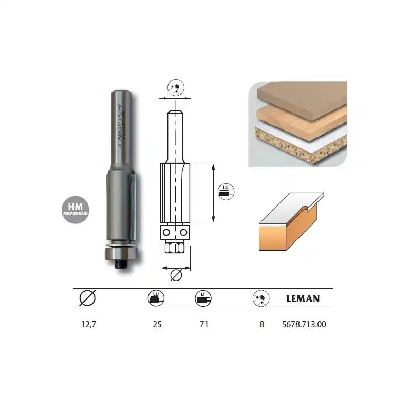 Mèche d‘affleureuse droite diam. 12,7 long. 71 q.8 guide 5678.713.00