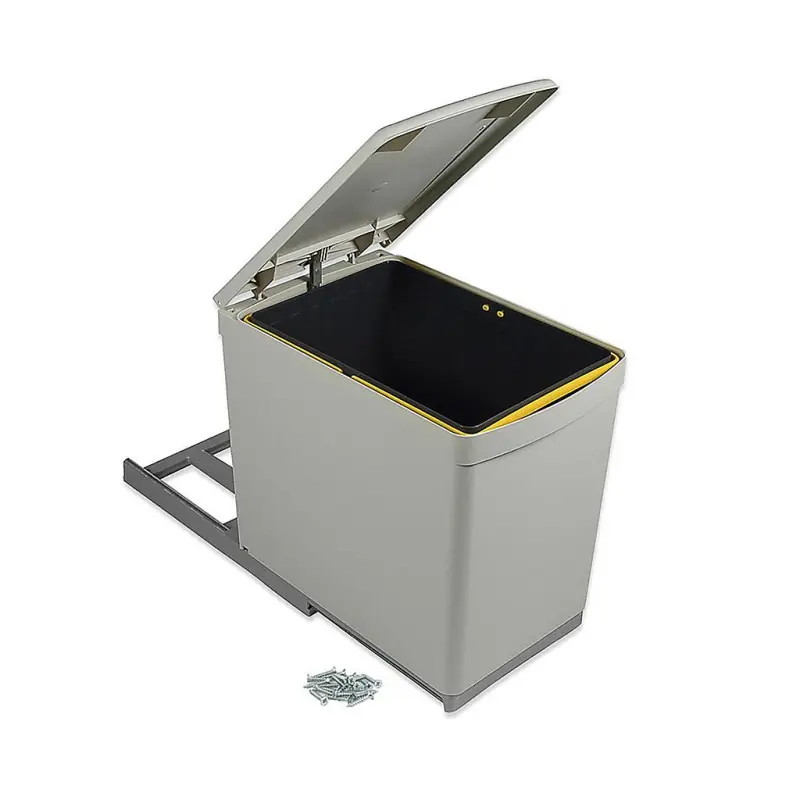 Poubelle de recyclage 16L plastique gris couvercle automatique Emuca