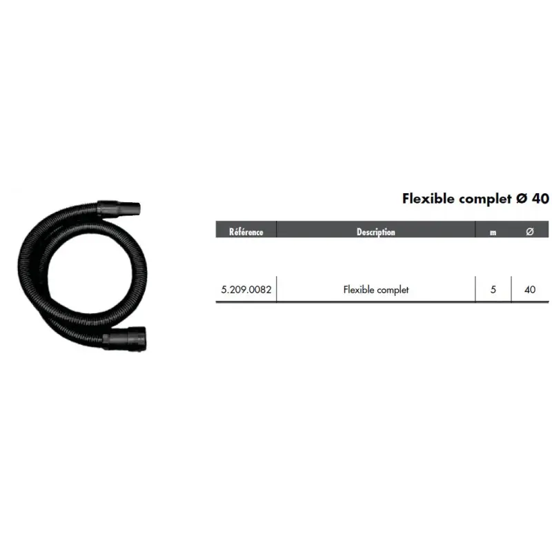 Kit flexible complet avec raccords flexible 5 mètres diamètre 40 mm