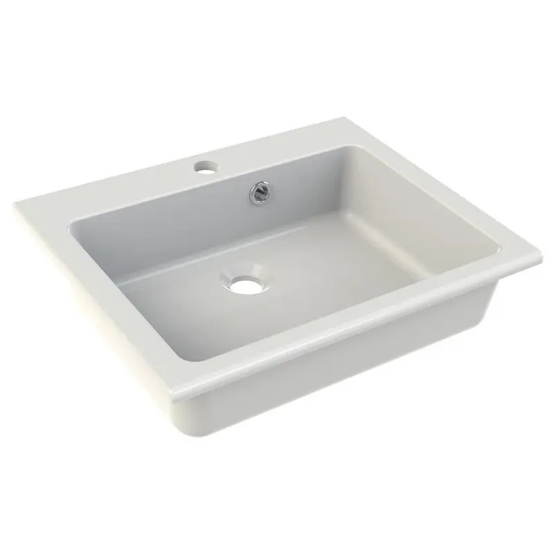 Vasque à encastrer 50 cm rectangulaire blanc avec trou pour robinet KI