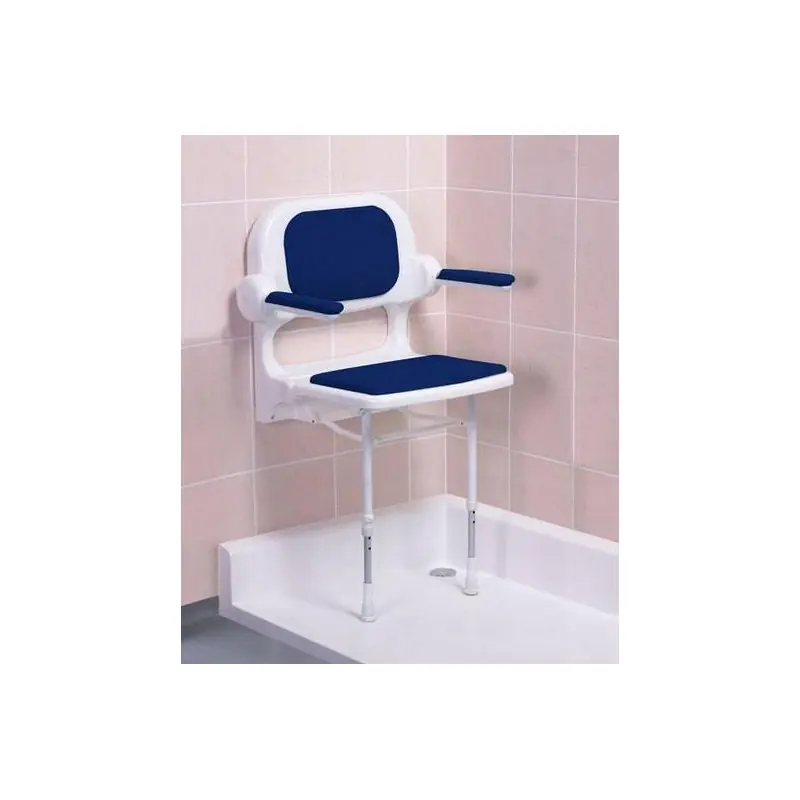 Siège de douche rembourré avec dossier et accoudoirs bleu (accessibili