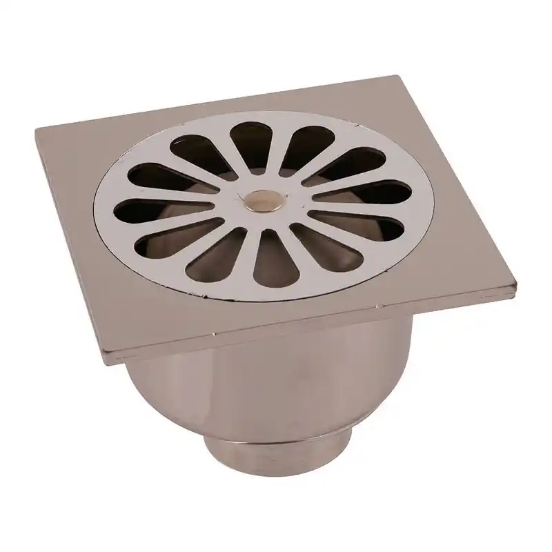 Siphon PVC chromé avec grille inox 140 x 140 mm
