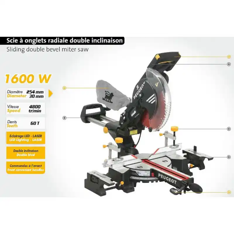 Scie à onglet radiale Diam254mm 1600W Kit sécurité