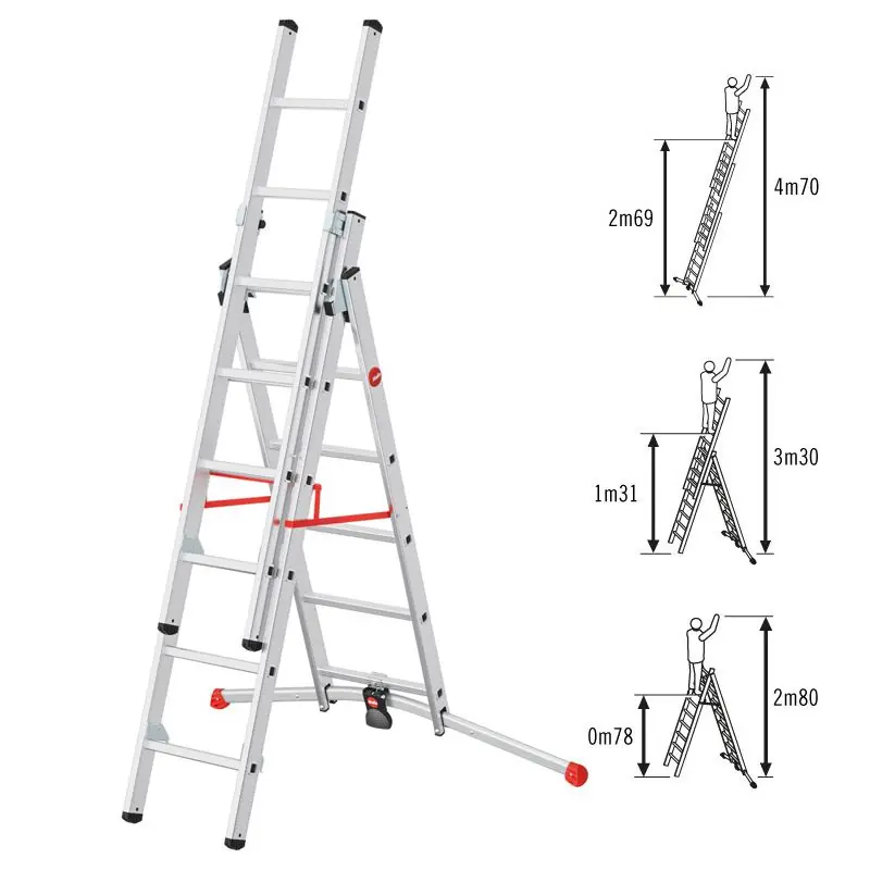 Échelle 3 plans transformable Hailo Profilot 3x6 marches 4,70m Sécurité & qualité allemande
