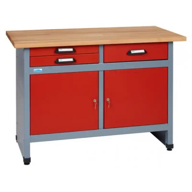 Etabli 2 portes et 3 tiroirs Long 120 cm Rouge 12252