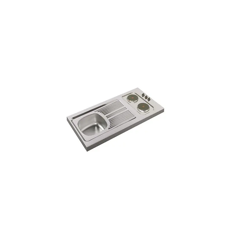 Evier inox 1200 x 600 mm 1 bac et 1 égouttoir avec plaques électriques