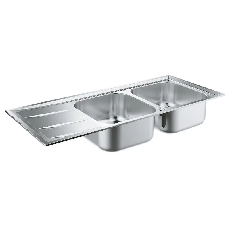 Evier K400 acier inoxydable 80 cm avec 2 bacs et égouttoir réversible