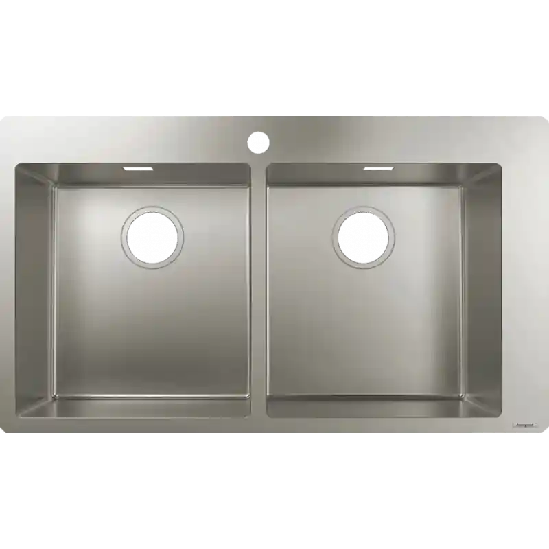 Evier encastré acier inoxydable 2 cuves 370x370mm S711-F765 trou robin