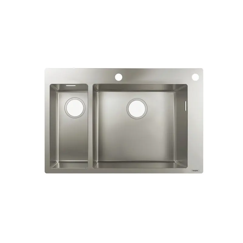 Evier encastré acier inoxydable 2 cuves 180x450mm S712-F655 2 trous ro