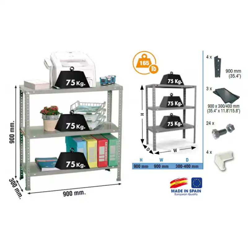 Etagère Advantage 3/300 900x900x300mm 75Kg gris foncé SimonRack