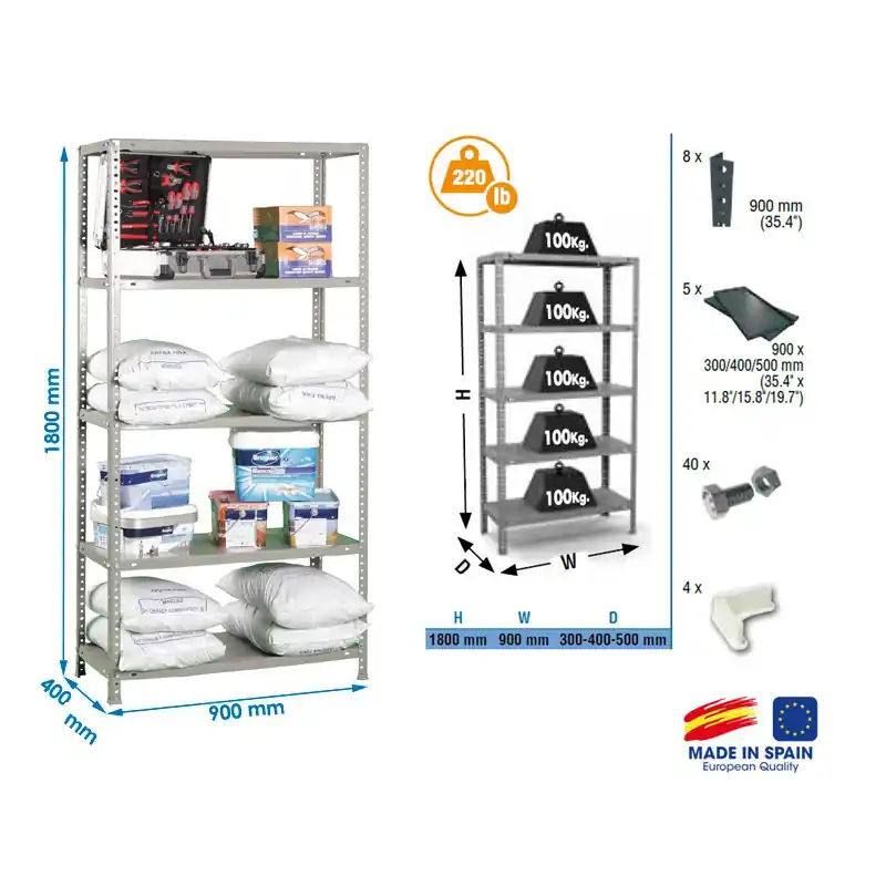Etagère Confort 1800x900x400mm Gris foncé Charge 100Kg COMFORT 5/400