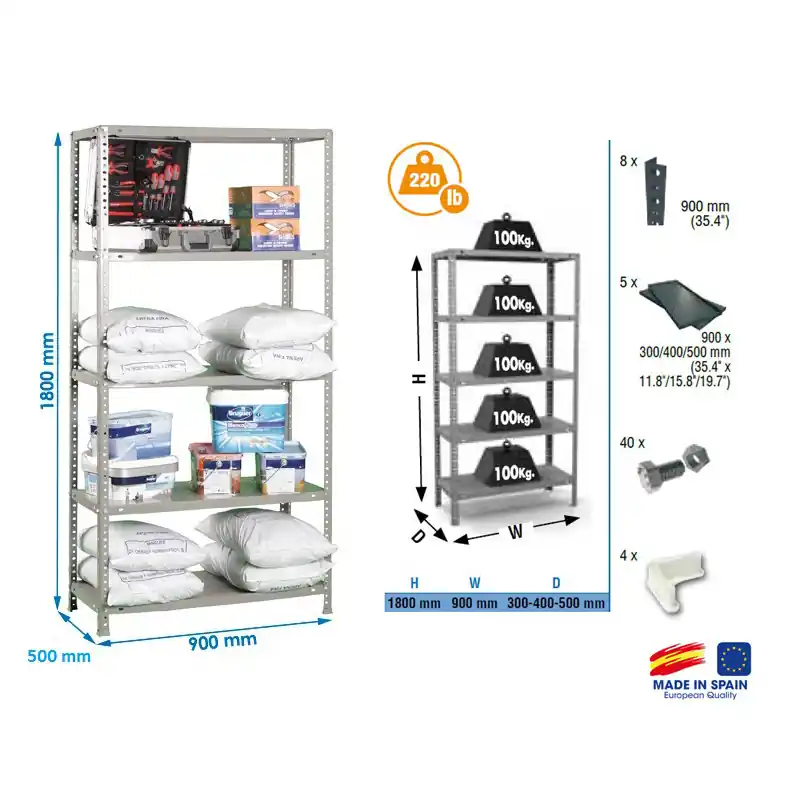 Etagère Confort 1800x900x500mm Gris foncé Charge 100Kg COMFORT 5/500