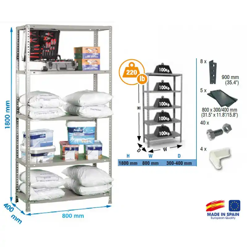 Etagère Confort 1800x800x400mm Gris foncé Charge 100Kg MINI 5/400