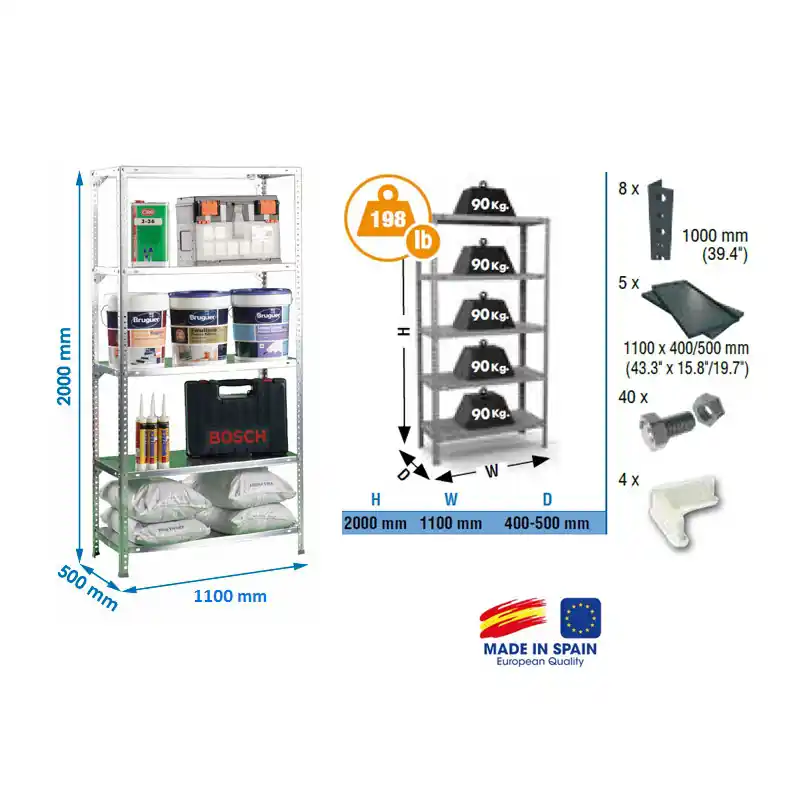 Etagère Confort 2000x1100x500mm Gris foncé Charge 90Kg Comfort SUPERPL