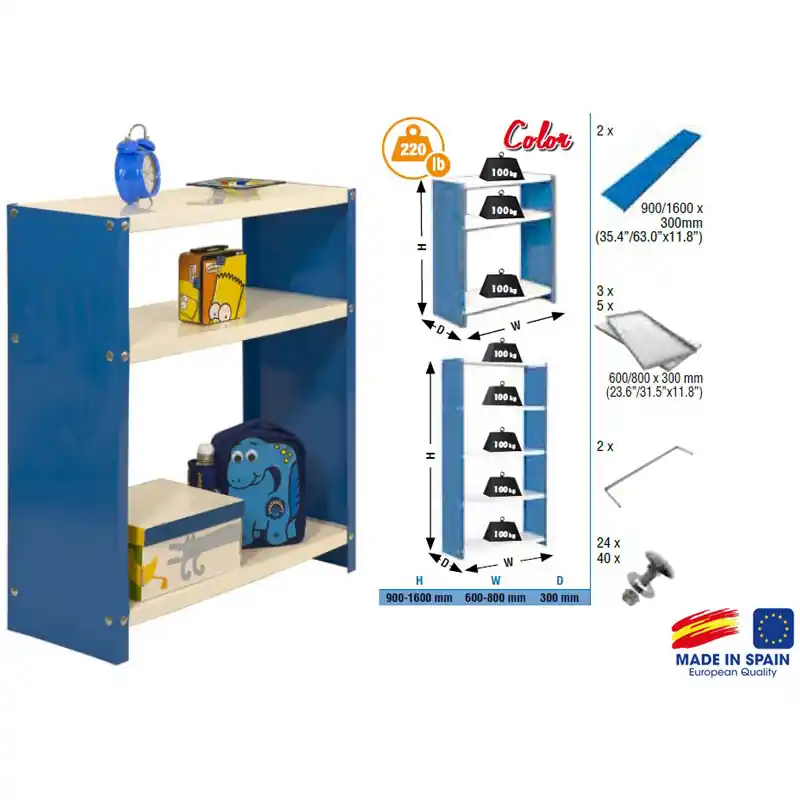 Etagère rangement 900x800x300mm Bleu/Blanc Charge 100Kg Habitat Colour
