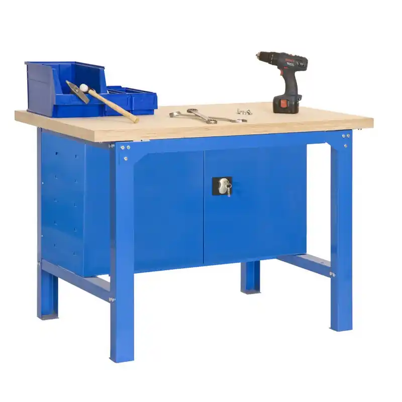 Etabli avec porte verrouillable 865x1500x750mm Bleu PLYWOOD LOCKER 150