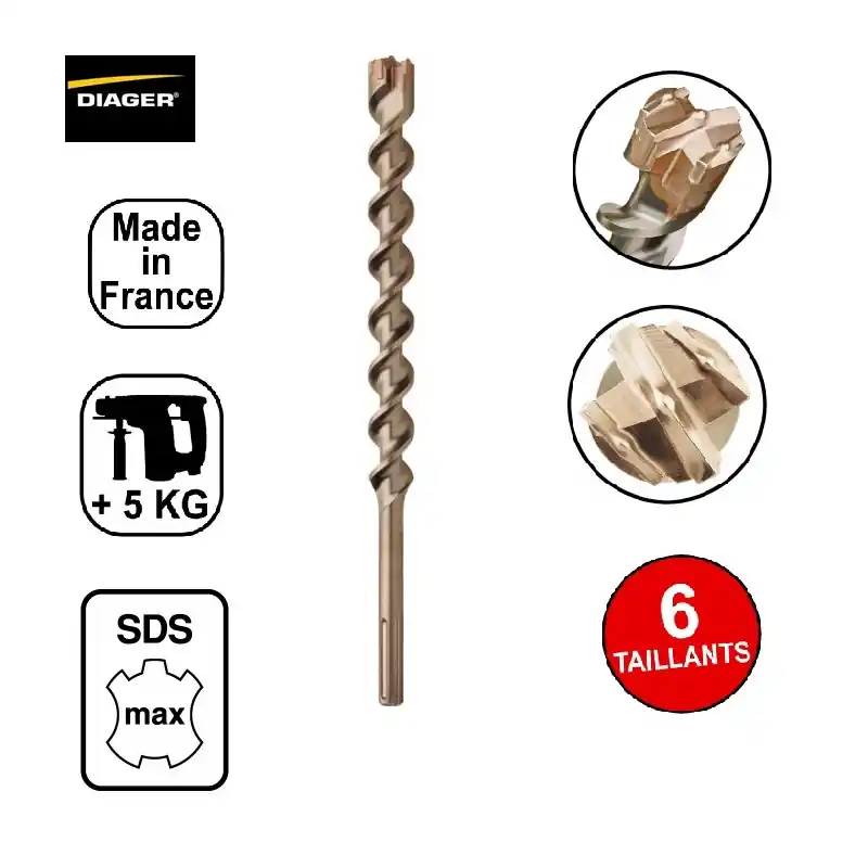 Foret Sds Max Ultimat 6 taillants (matériaux durs) Diam28x L690 166D28