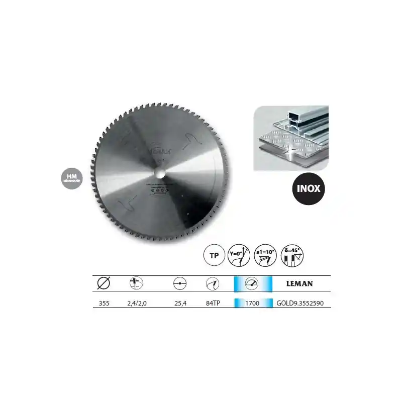 Lame Carbure Micro-Grain 355x25,4 Ep2,2 84z Speciale Inox