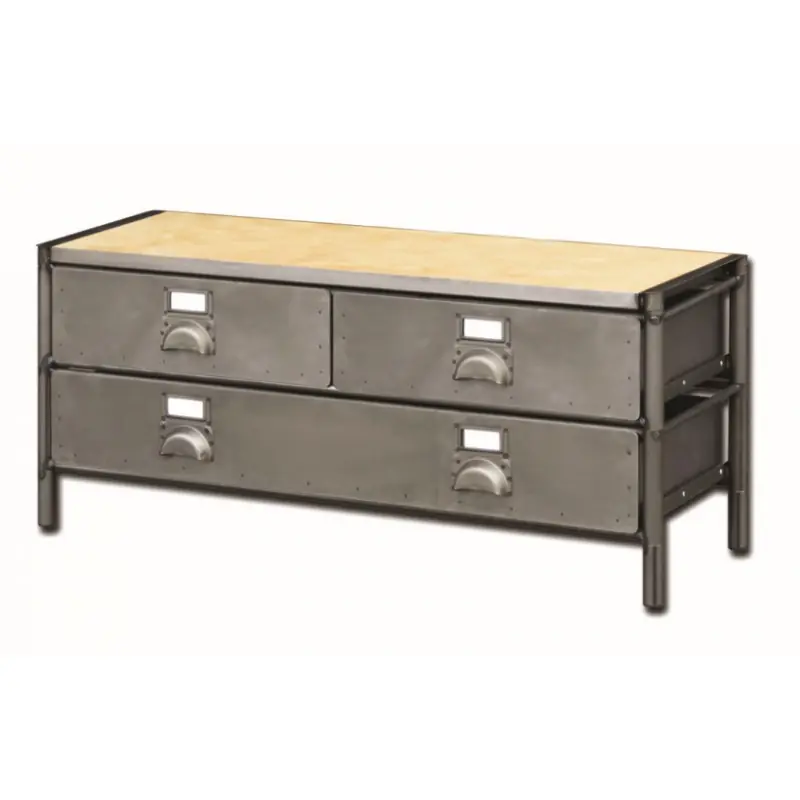 Meuble de rangement TELE précomposé plateau acier/bois 3 tiroirs