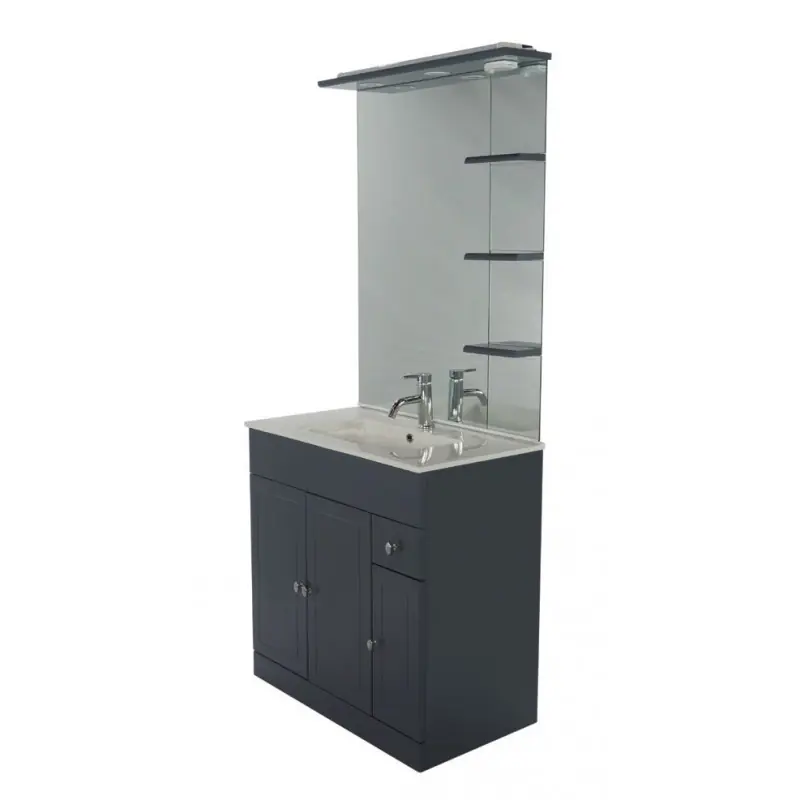 Meuble poser 80cm gris brillant 3 portes un tiroir étagères latérales