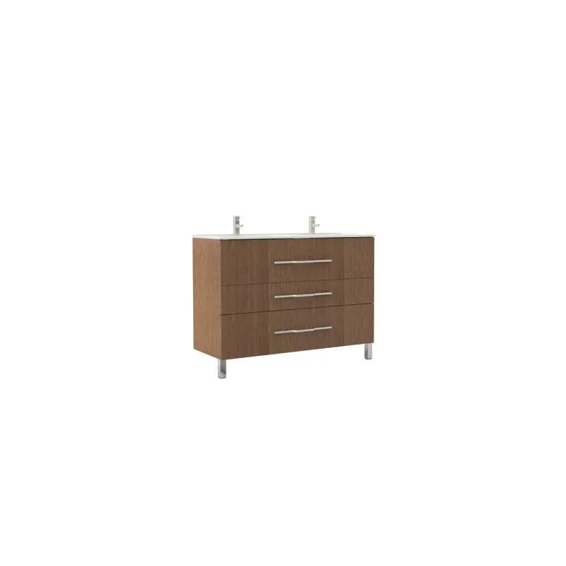 Meuble à poser 120 cm finition bois chêne bio double vasque trois tiro