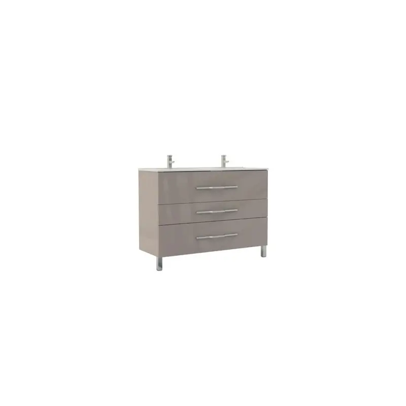 Meuble à poser 120 cm laqué brillant cachemire double vasque trois tir