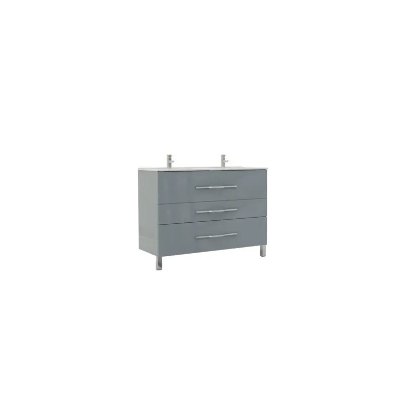 Meuble poser 120 cm laqué brillant gris cendré doubleVasque trois tiro