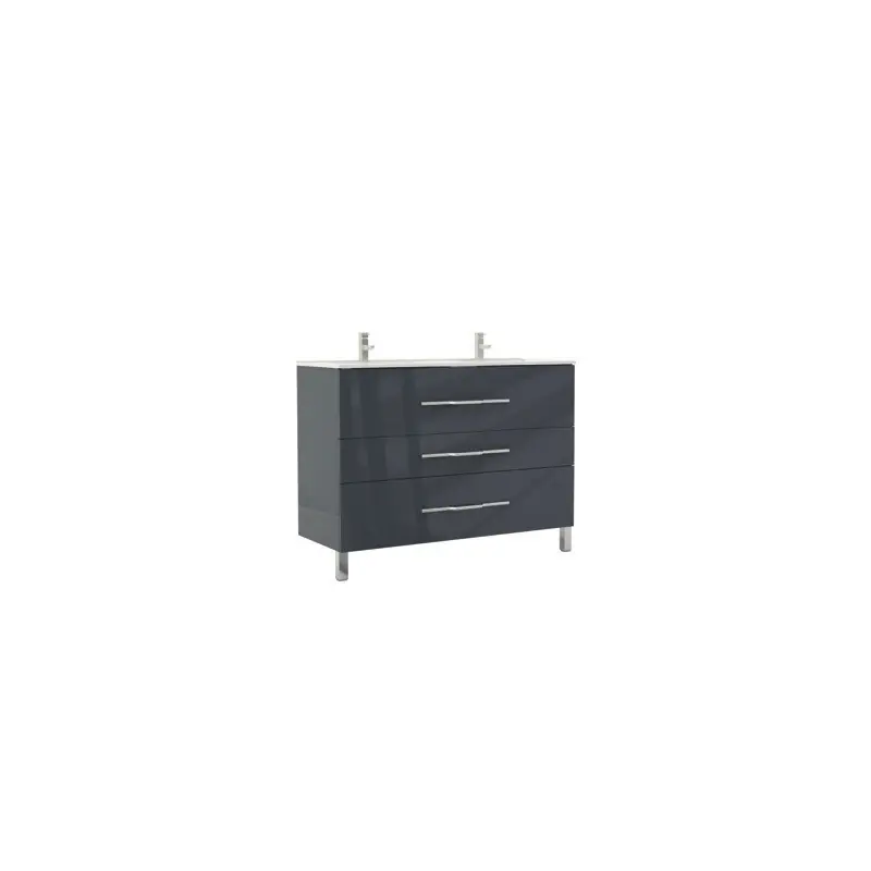 Meuble à poser 120 cm laqué brillant poivre double vasque trois tiroir