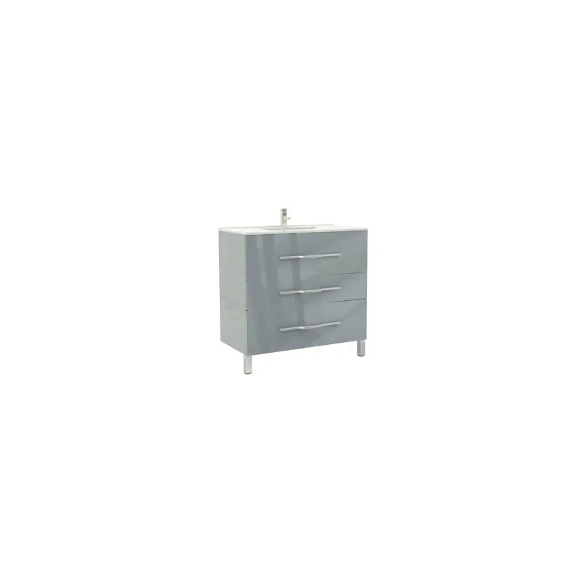 Meuble poser 90 cm laqué brillant gris cendré simpleVasque trois tiroi