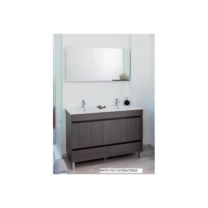 Meuble salle de bain blanc à poser 120cm portes+tiroirs livré monté LA