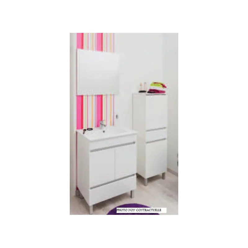 Meuble salle de bain blanc à poser 80cm portes+tiroir livré monté LANC