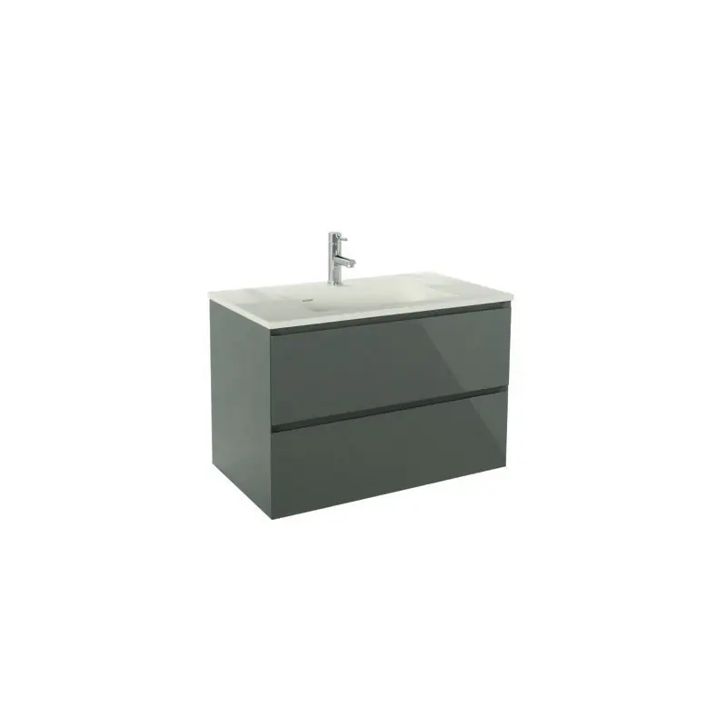 Meuble à suspendre 60 cm gris brillant simple vasque deux tiroirs MAX