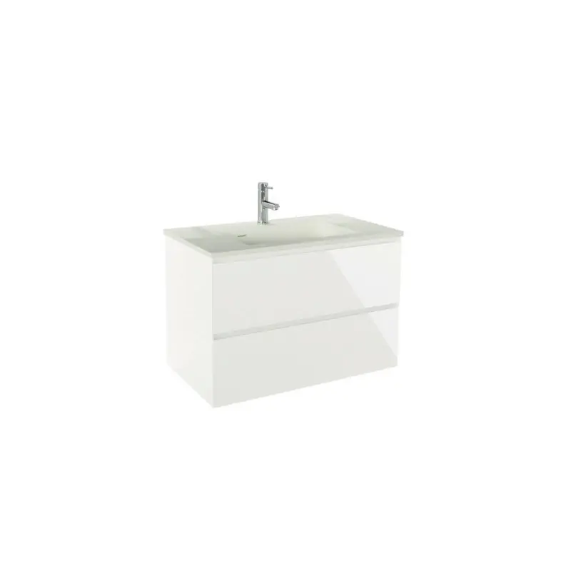 Meuble à suspendre 60 cm blanc brillant simple vasque deux tiroirs MAX