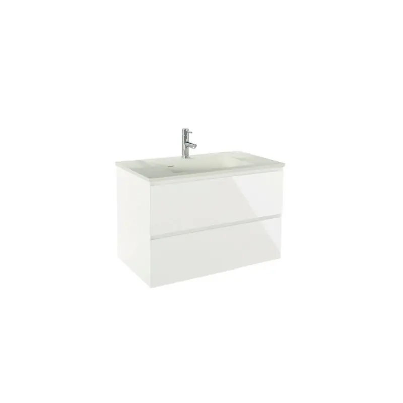 Meuble à suspendre 80 cm blant brillant simple vasque deux tiroirs MAX