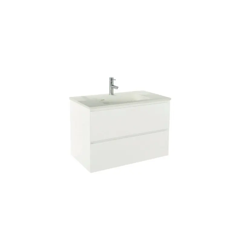 Meuble à suspendre 80 cm blanc mat simple vasque deux tiroirs MAX