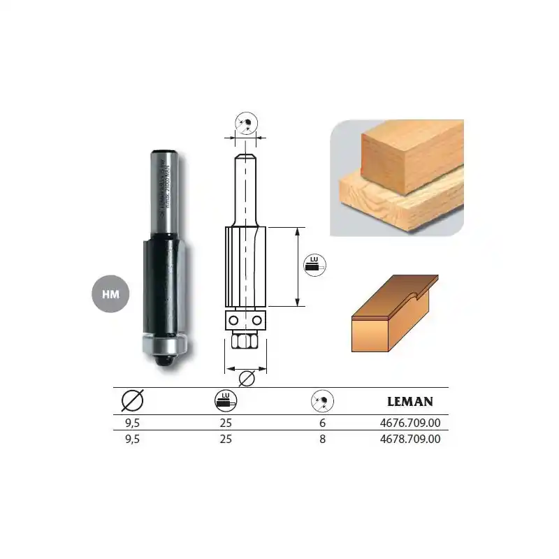 Mèche d‘affleureuse droite diam. 9,5 l.u 25 q.6 guide 4676.709.00