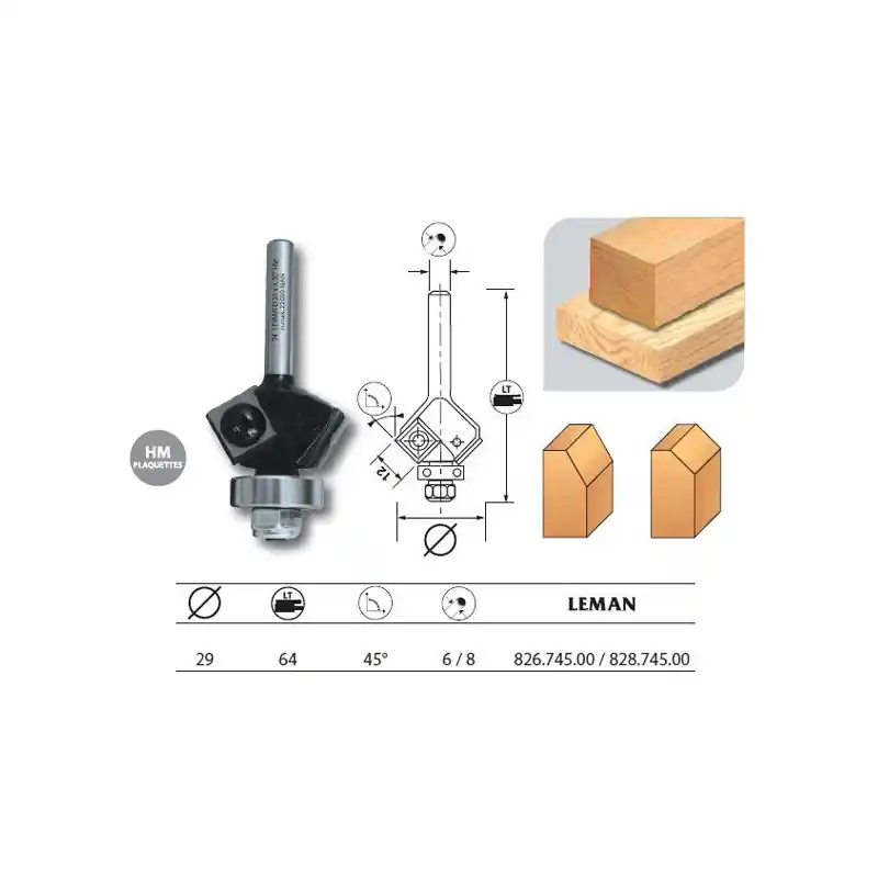 Mèche d‘affleureuse 2 plaquettes Diam 29 pente 45° q6 guide 82674500