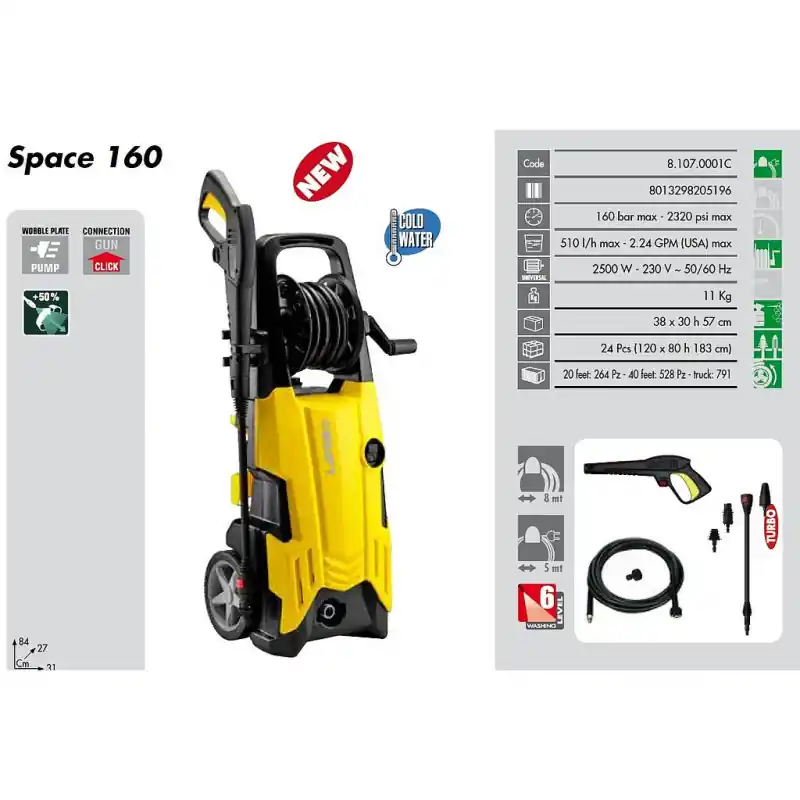 Nettoyeur haute pression 160 Bars 2500W 510L/h SPACE 160