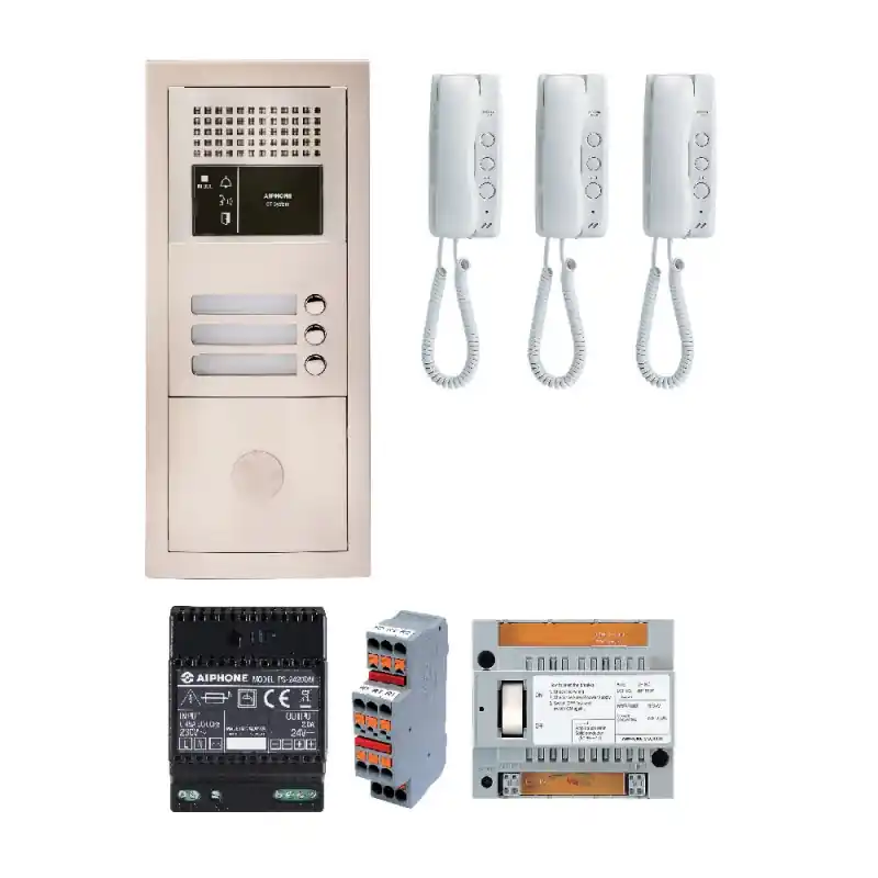 Pack audio GTBA3E 3 BP avec 3 postes GT1D programmés Aiphone