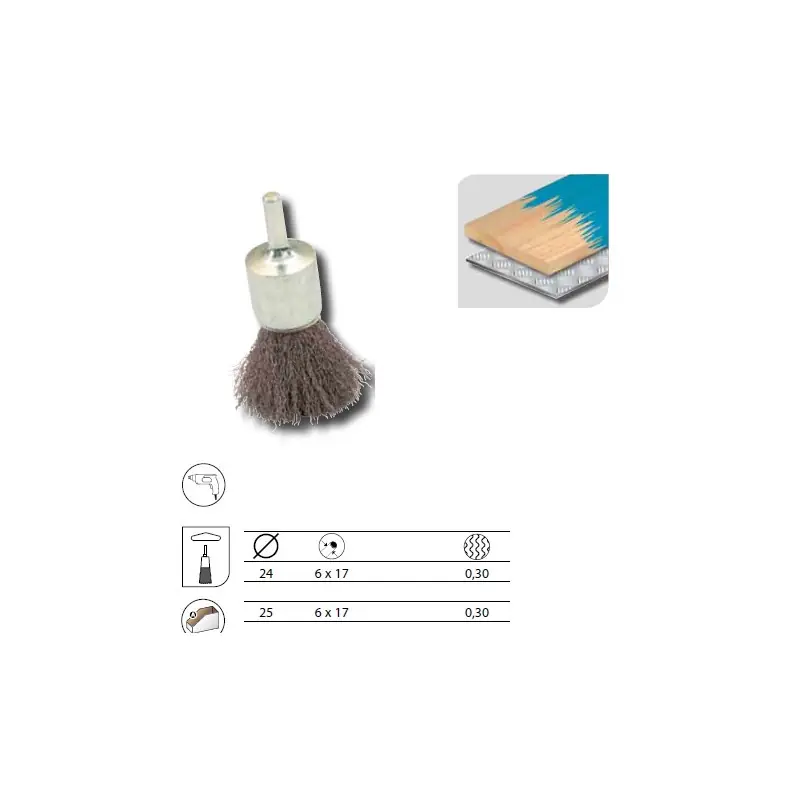 Brosse Pinceau D.25 / Tige de 6 Fil 0.30 Acier Ondule