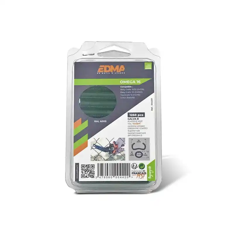 Boîte de 1250 pièces d‘AGRAFE OMEGA 16 Galva plastifié vert