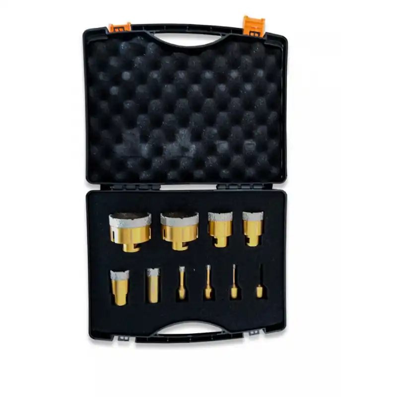 Coffret 10 trépans diamantés meuleuse Diam 6 8 10 12 28 35 40 45 65 68