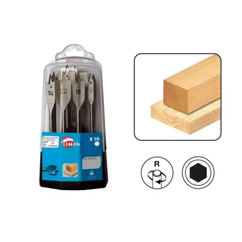 Coffret 10 mèches plates bois 304.500.10