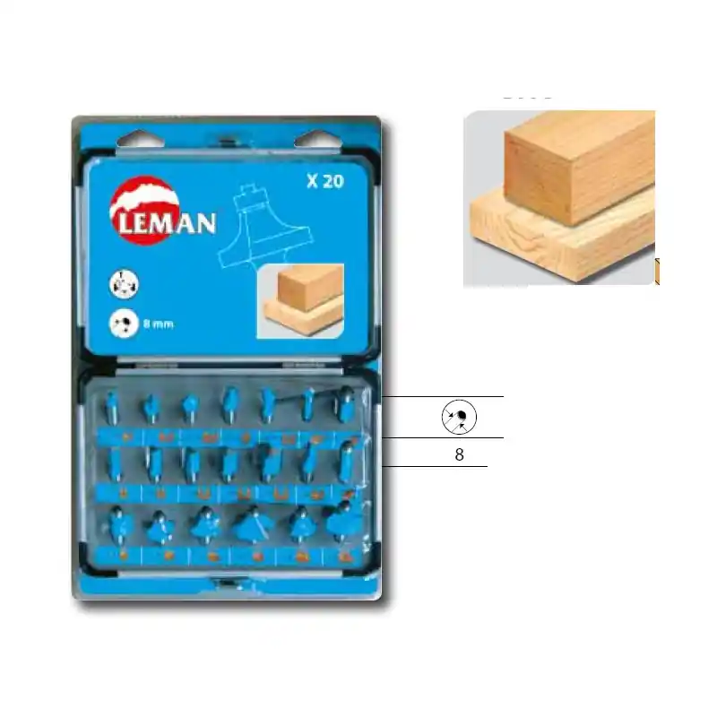 Coffret 20 Meches de Defonceuse Carbure Assorties Queue 8 Mm