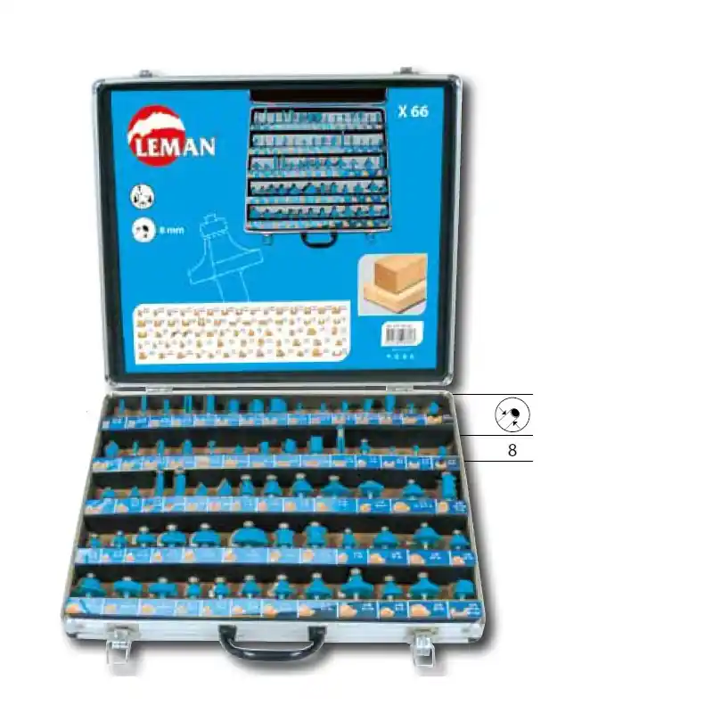 Coffret 66 Meches de Defonceuse Carbure Assorties Queue 8 Mm