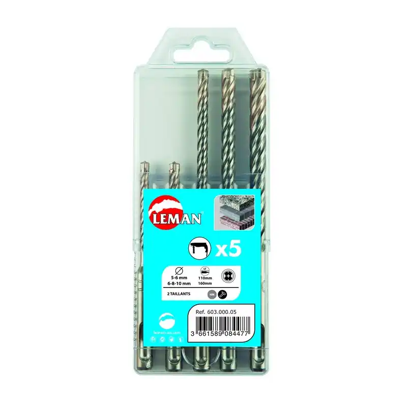 Coffret 5 forets béton SDS+ 2 taillants 603.000.05