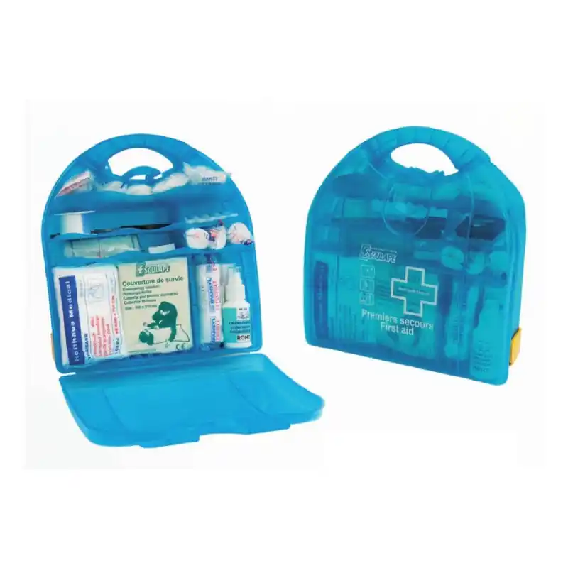 Coffret de secours spécial bureaux en polypro bleu translucide PRIMA M