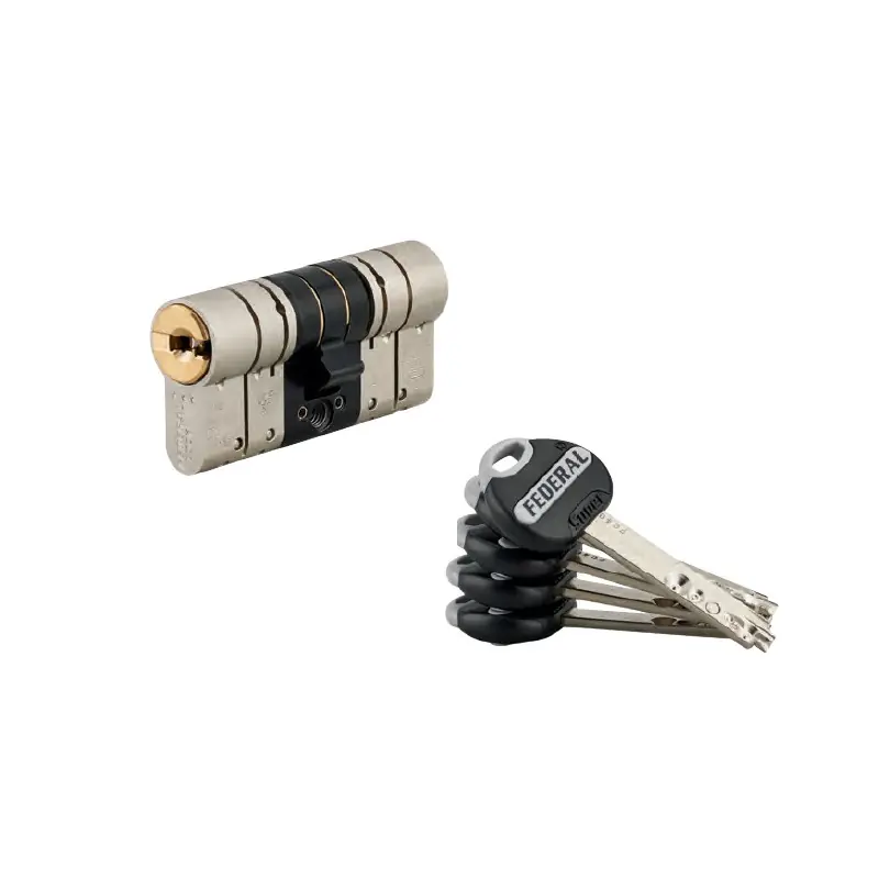 Cylindre à bouton 32 x 42 mm Nickelé mat avec 5 clés Federal 2