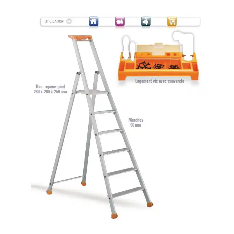 Escabeau Marchepied Alu anodisé 7 marches Haut Max 354m MP PRO 2370007